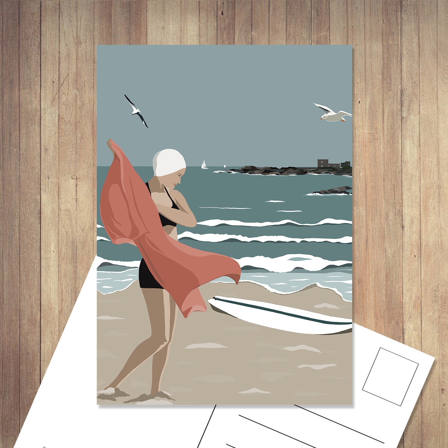 carte postale baigneuse reto vintage bretagne france quiberon plage