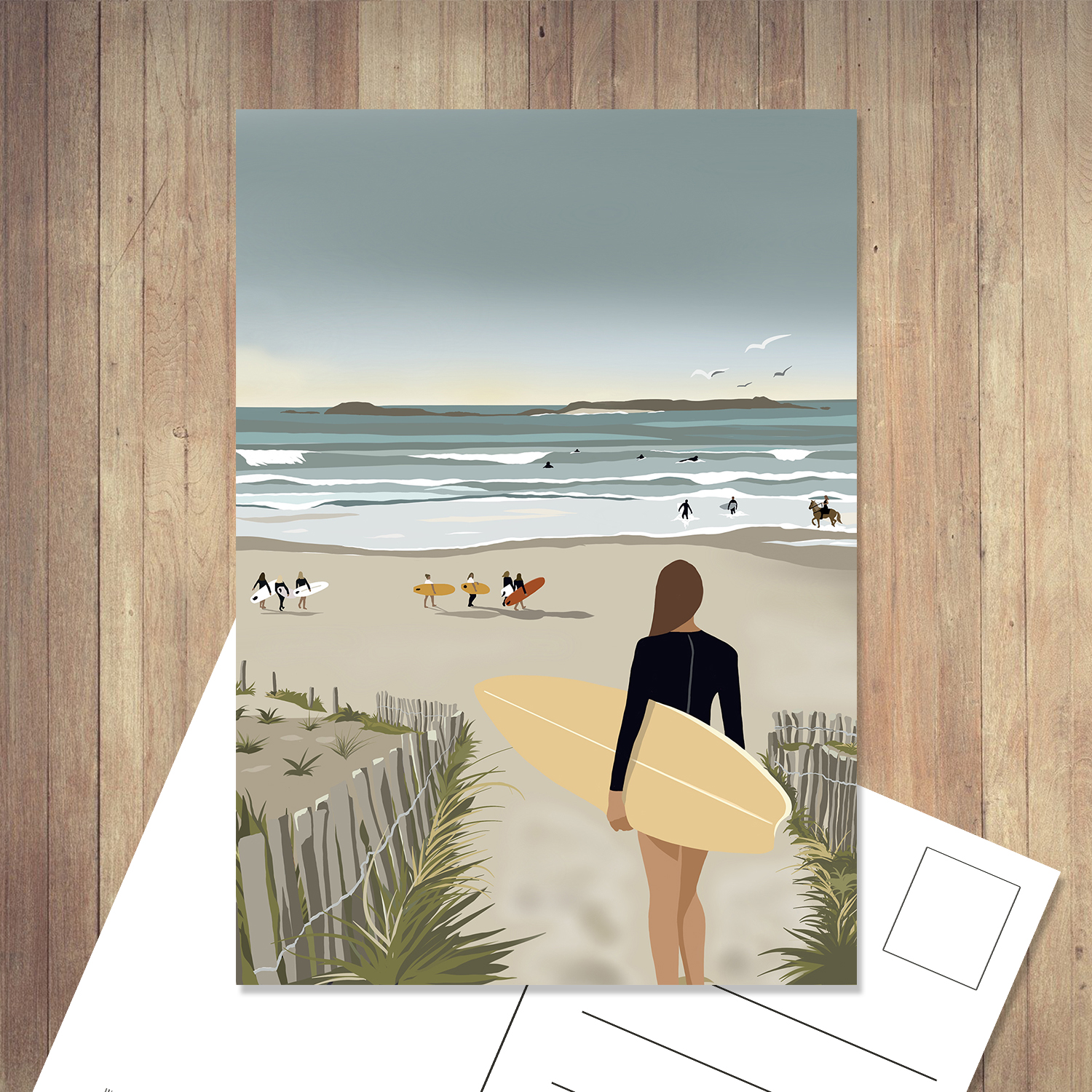 carte postale penthievre surf surfeuse mer ocean plage bretagne france